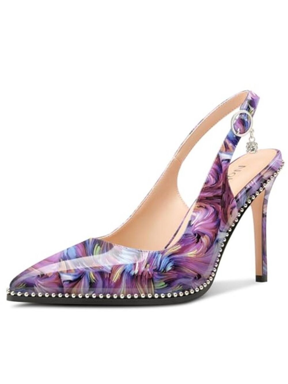 NobleOnly Slingback Beaded Pumps for Women High Stiletto Heel Pointed Toe